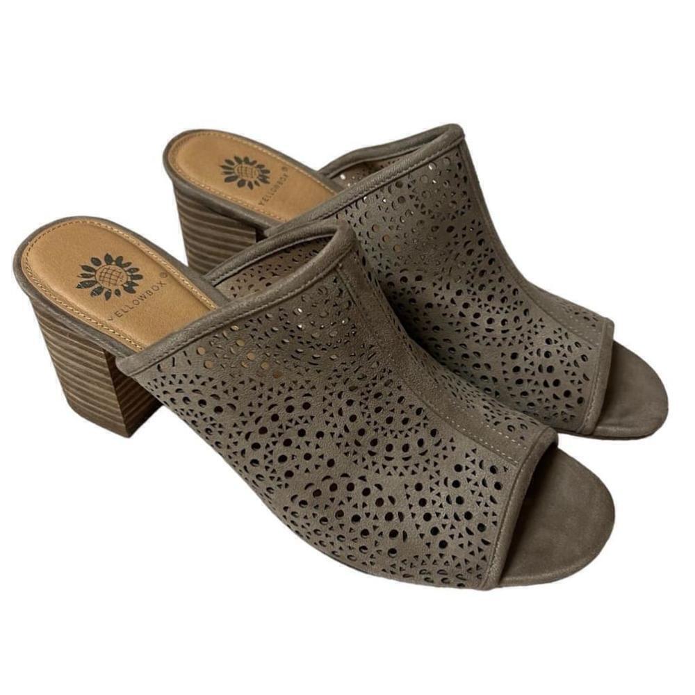 YELLOW BOX Women’s Vanderlyn Grey Laser Cut Block Heel Mules Size 9